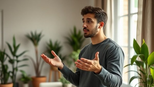 Young man discussing GVL Market Strategy stability at home.