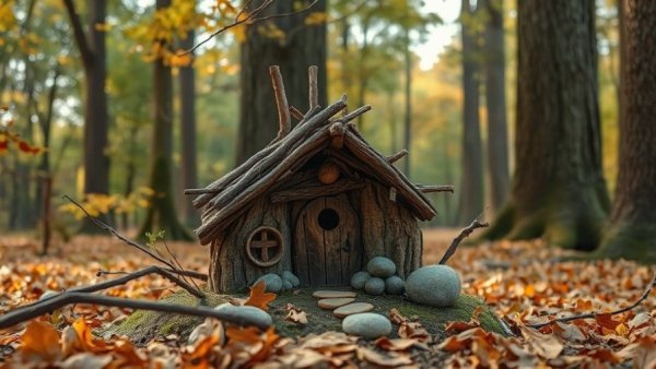 Rustic woodland fairy house for Magical Hill Festival.