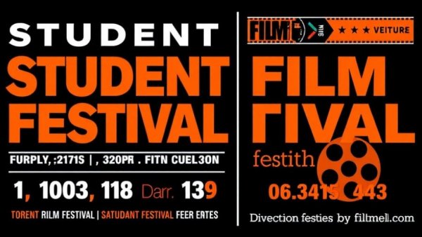 Student Film Festival poster with event details and film reel design.