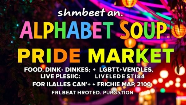 Vibrant local events poster for Alphabet Soup Pride Market.