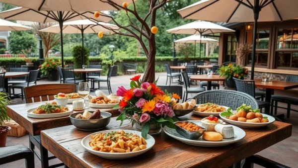Southern culinary traditions outdoor dining scene with vibrant dishes.