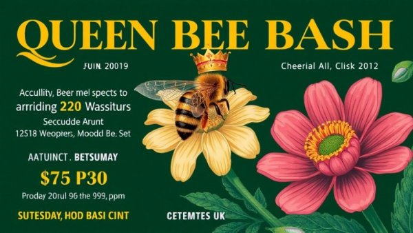 Queen Bee Bash in Durham poster with event details and crowned bee.