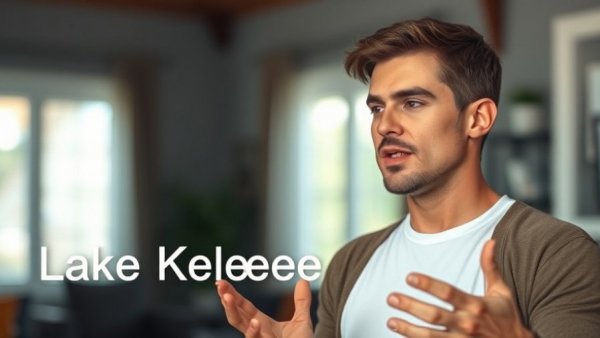 Young man about Lake Keowee Lifestyle indoors with text overlay.
