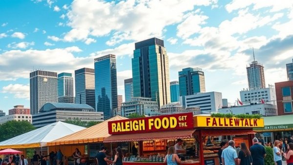 Raleigh’s International Food Festival poster with vibrant cityscape.