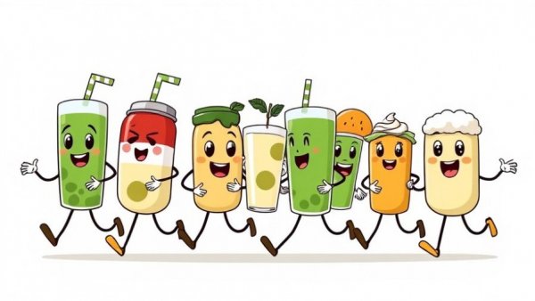 Cartoon beverages at World Cup Kick-Off Party.