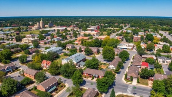 Aerial view of Simpsonville, South Carolina real estate under clear skies.