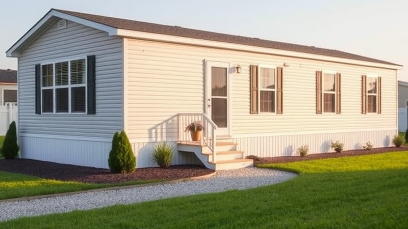 A welcoming singlewide mobile home on a tidy lot, perfect for affordable living.