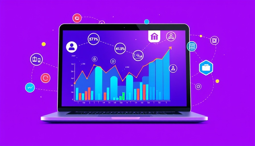 Digital business tools illustration with charts and icons.