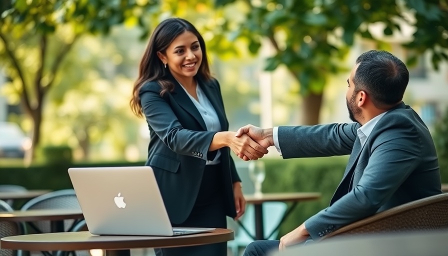 Business meeting handshake between two professionals outdoors