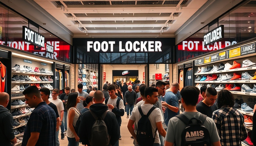 Foot Locker store with shoppers and vibrant displays.
