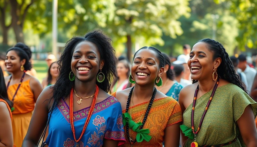 Women enjoying local events in Triangle, wearing colorful Dashikis.