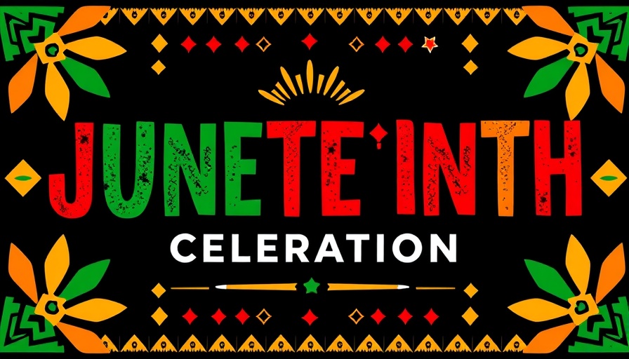 Colorful poster for Juneteenth events in Raleigh with geometric patterns.