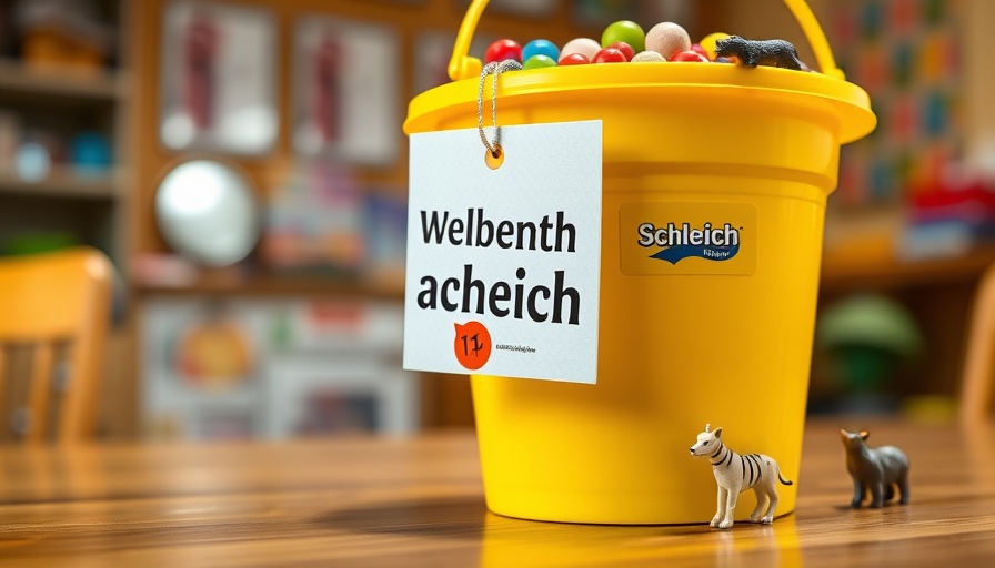 Colorful free Schleich Bag Tag event display with toys.
