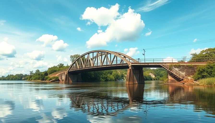 PFAS contamination in hospitality, rustic bridge over tranquil river.