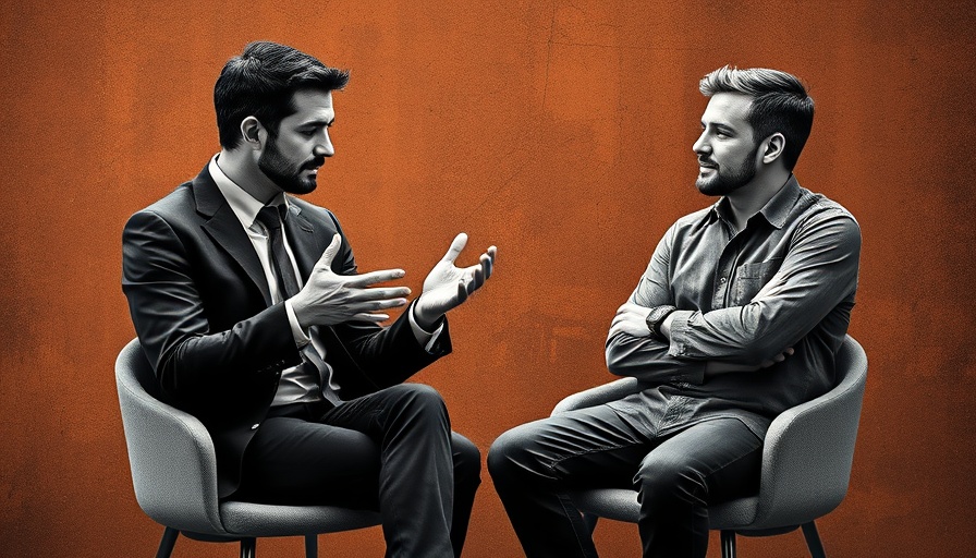 Collage of two men discussing vulnerable leadership.