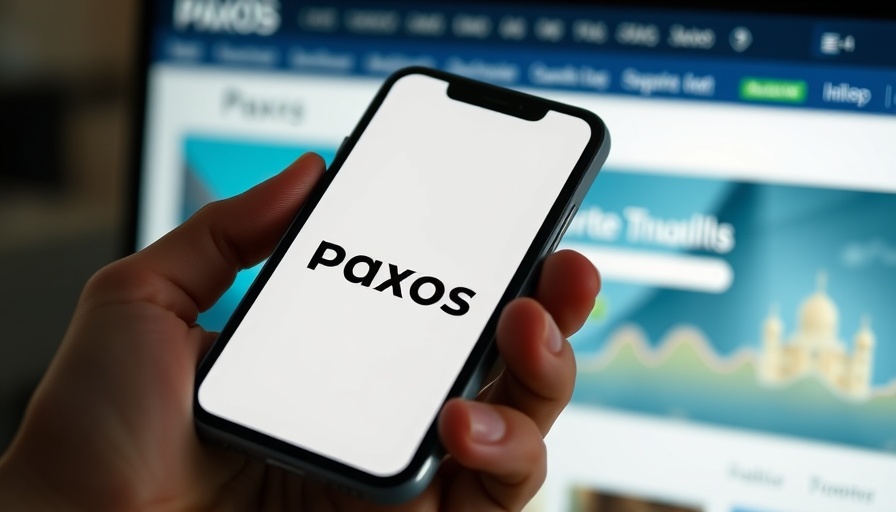 Smartphone showing Paxos logo, related to USDG Stablecoin Expansion.