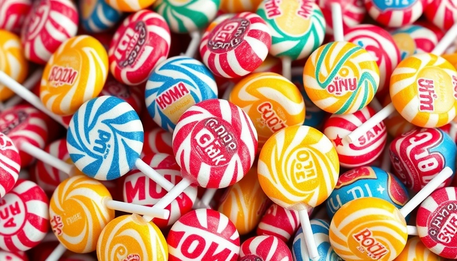 Colorful Dum-Dums lollipops showcasing variety with artificial dyes.