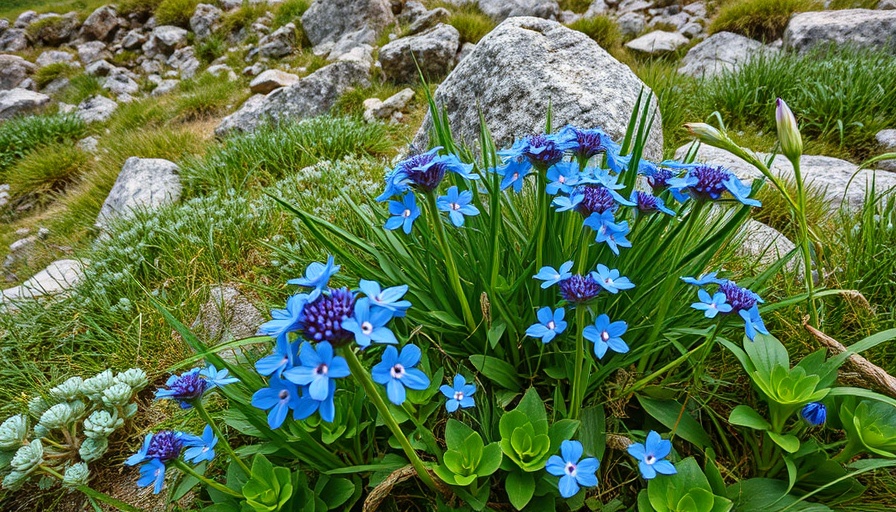 Vivid blue wildflowers on Old Baldy hillside
