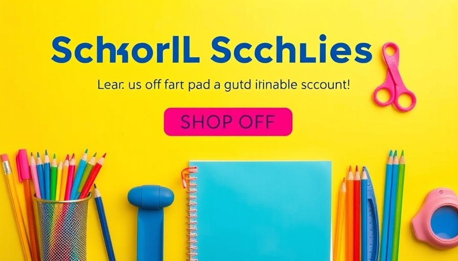 School supplies discount Amazon promotion with colorful products.