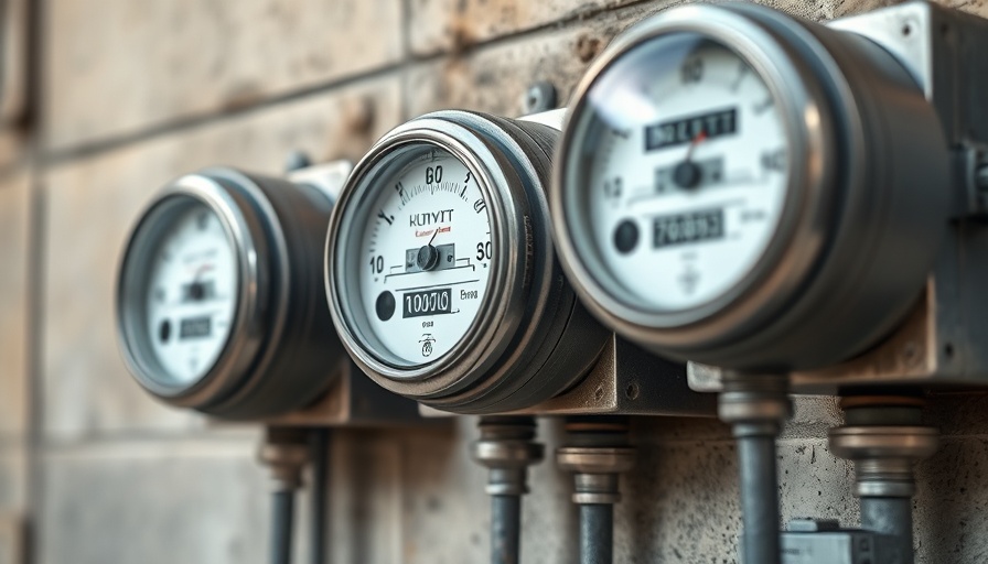 Utility meters displaying kilowatts for AI demand management.