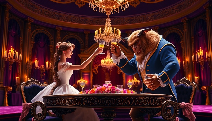 Scene from Disney's Beauty and the Beast at DPAC showing Belle and Beast toasting.