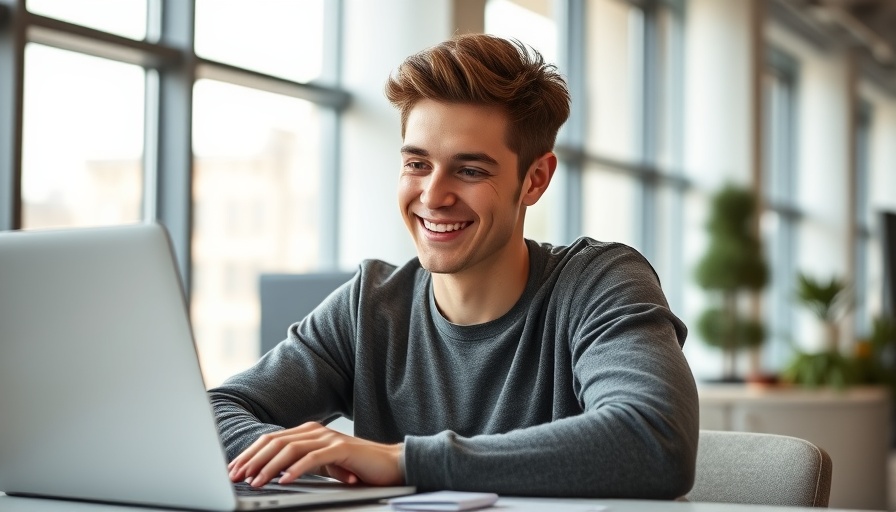 Man working on laptop mastering paid search engine marketing in a bright office.