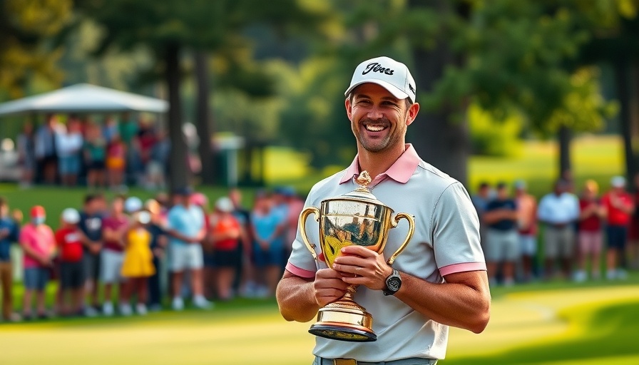 Golfer celebrating with trophy at 2025 PGA Championship in Charlotte.