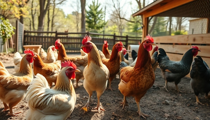 Outdoor chicken coop setup for keeping chickens, sunny garden.