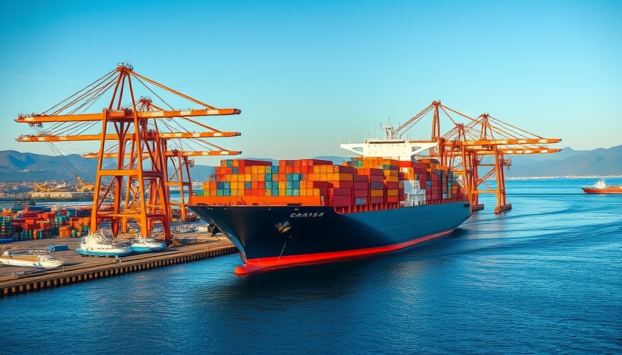 Massive cargo ship entering a busy port with cranes, economy rebounds.