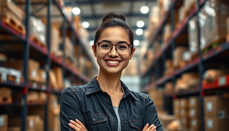 Confident woman in warehouse managing effective product inventory.