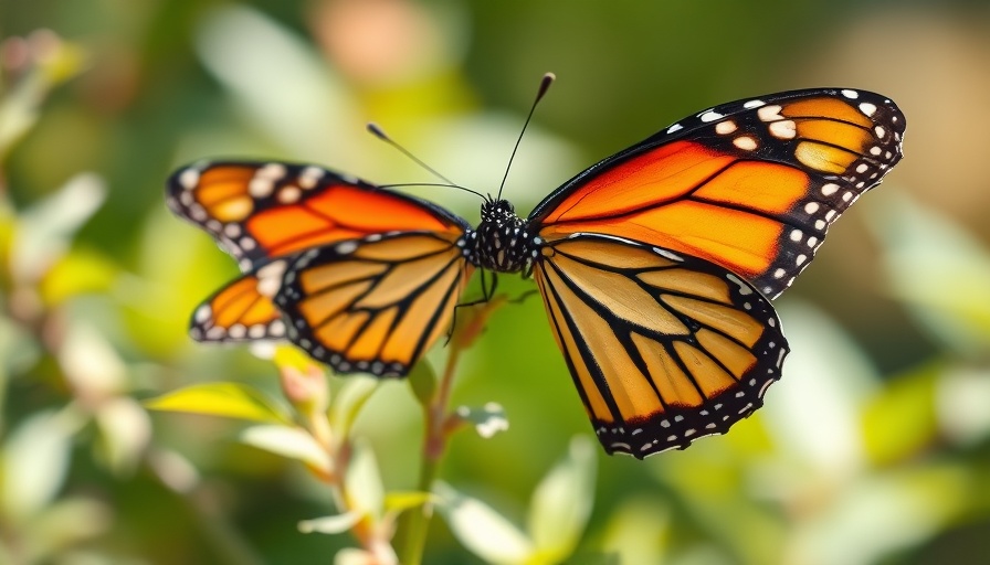 Western monarch butterfly perched on red flowers, natural setting.