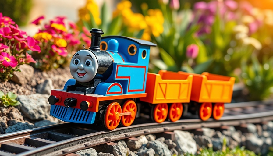 Thomas in the Garden event miniature train image with cheerful design.
