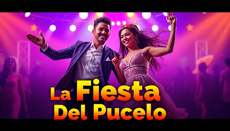 La Fiesta Del Pueblo 2025 event poster with dancers and bold text.