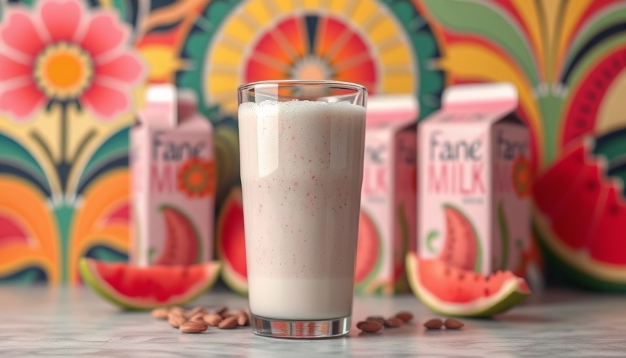 Glasses and cartons of plant-based milk from watermelon seeds.