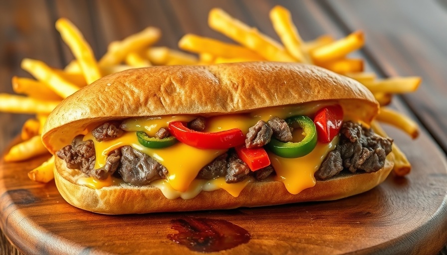 Sustainable cheesesteak with fries on a plate.