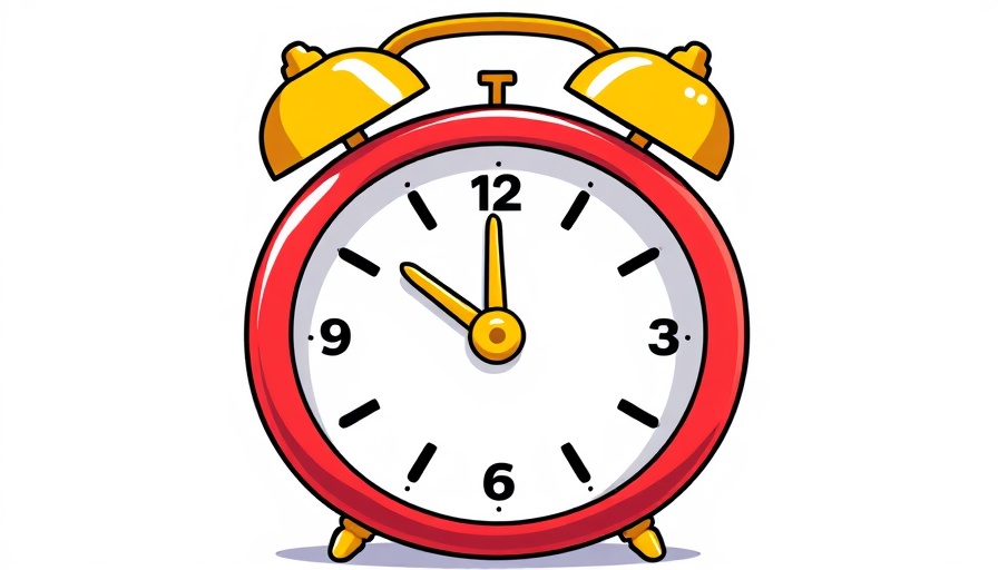 Cartoon red alarm clock illustration in a minimalistic style