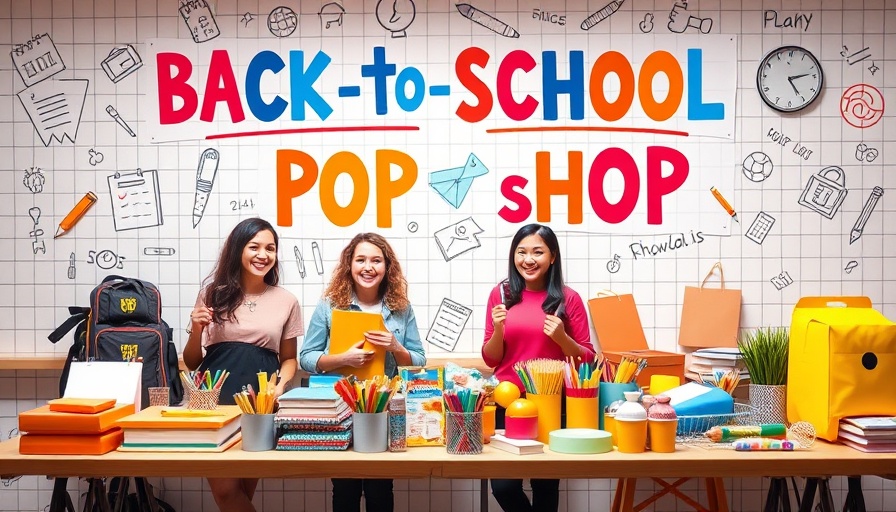 Youngpreneur back to school pop-up shop flyer, kids with supplies.