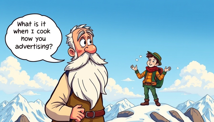 Cartoon wise man on mountain questions ad impressions humorously.