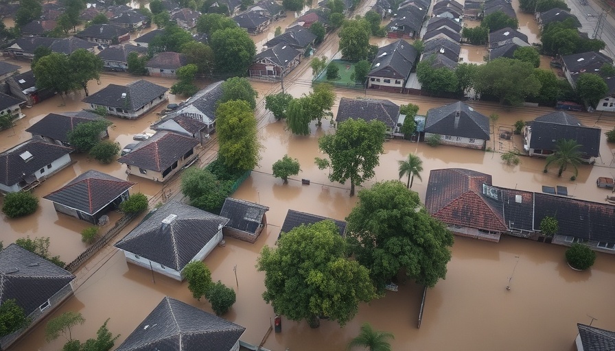 Aerial view showing flood risk in residential area