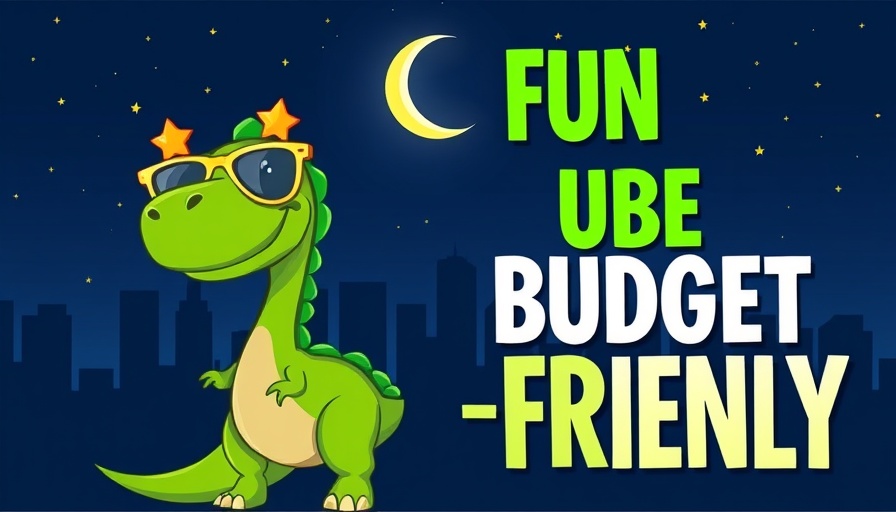 Cartoon dinosaur at night promoting free live music at Blackbird Brewery.