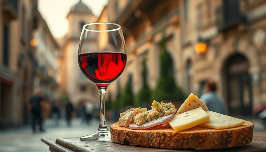 Spanish cheese and wine tastings event with a vibrant glass of red wine and cheese display.