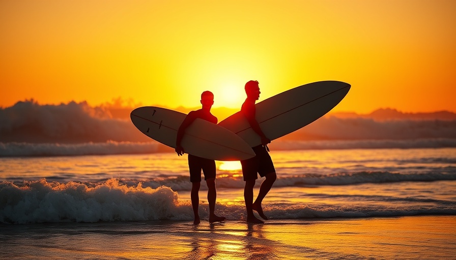Sustainable Surfing Los Angeles: Surfers at sunset on the beach.