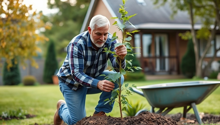 Tree planting tips illustrated by man planting a tree.