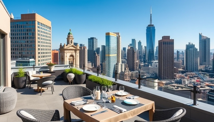 Modern rooftop terrace with city view for local events.