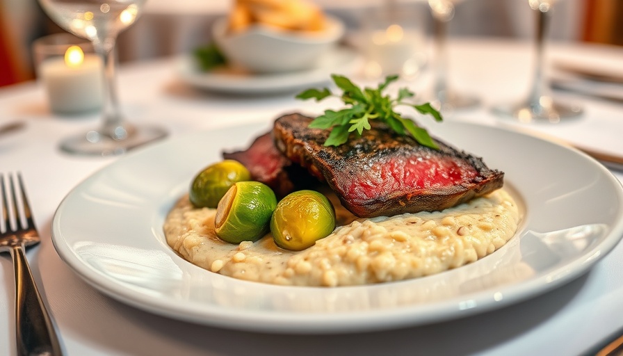 Elegant dish in upscale Moore County restaurant, succulent meat with sides.