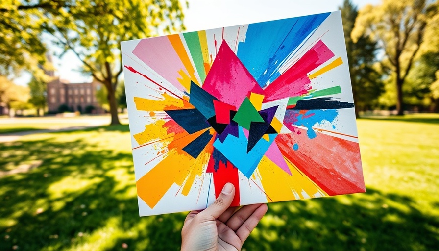 Art scavenger hunt event poster with abstract painting outdoors.