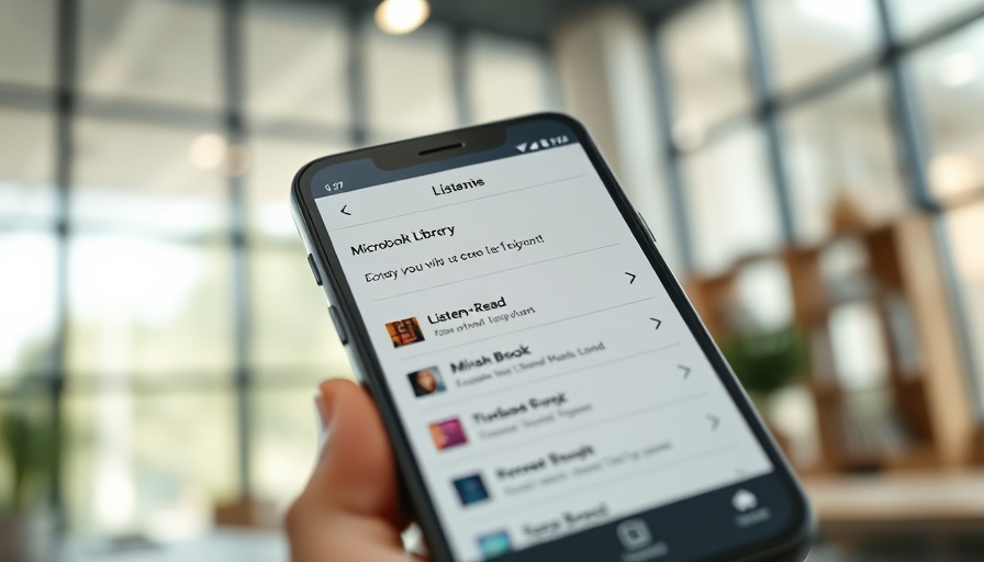 Micro-Book Library app in modern office with large windows.