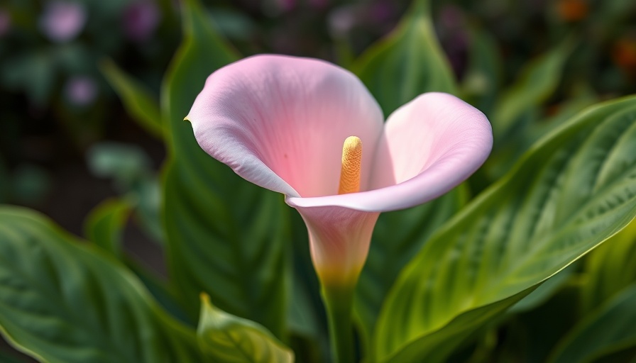 Eco-friendly gardening: delicate pink calla lily in bloom.