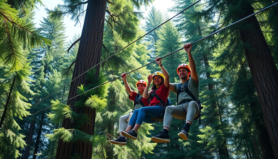 Adventurous group cherishing nature in a zipline adventure.