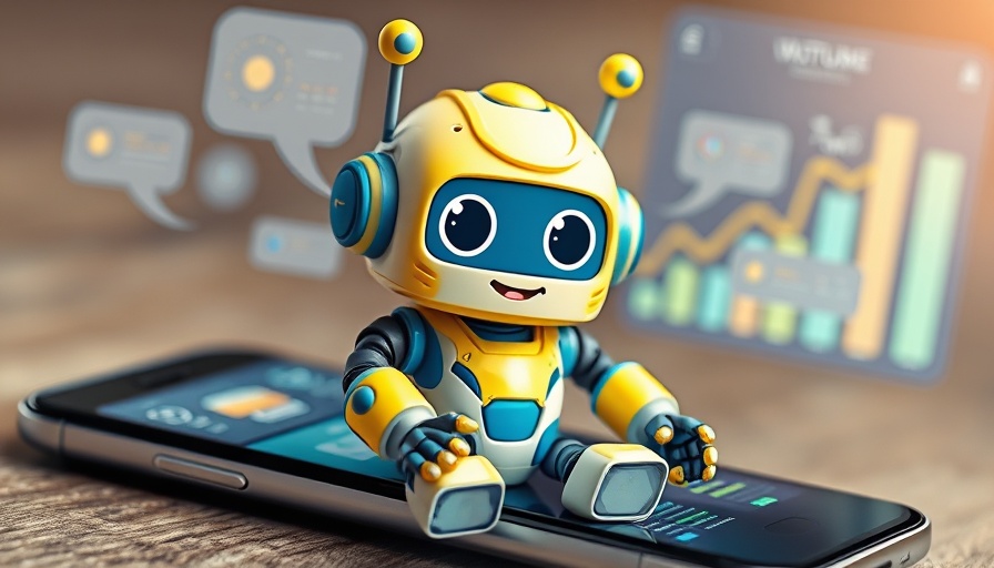 Use AI for daily life tasks with a cute robot on a smartphone, cartoon.